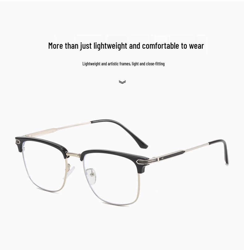 New Retro Large Business Casual Eyewear: Lightweight, Comfortable, Anti-Blue Light Eyebrow Frame.