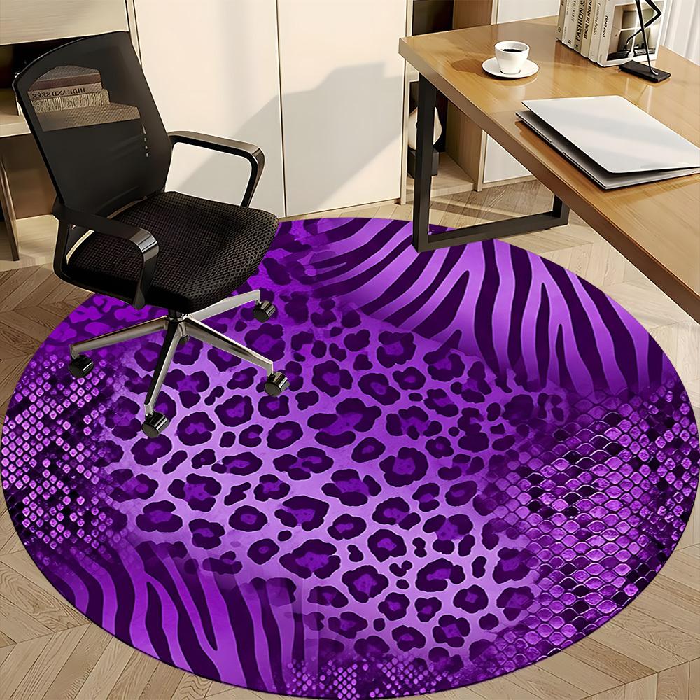 1pc Purple Animal Prints Office Round Rug, Non-slip, Soft and Durable Office Rug for Interior Decoration, Perfect for Office, Beautiful Decoration yy2