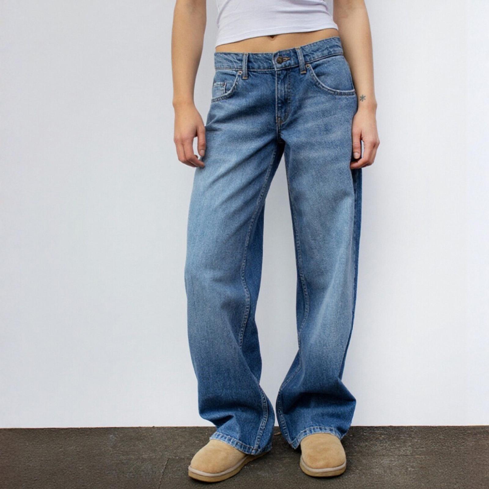 

Женские выстиранные ретро прямые джинсы с высокой посадкой, широкими штанинами, свободным кроем, драпирующиеся, универсальные L синий