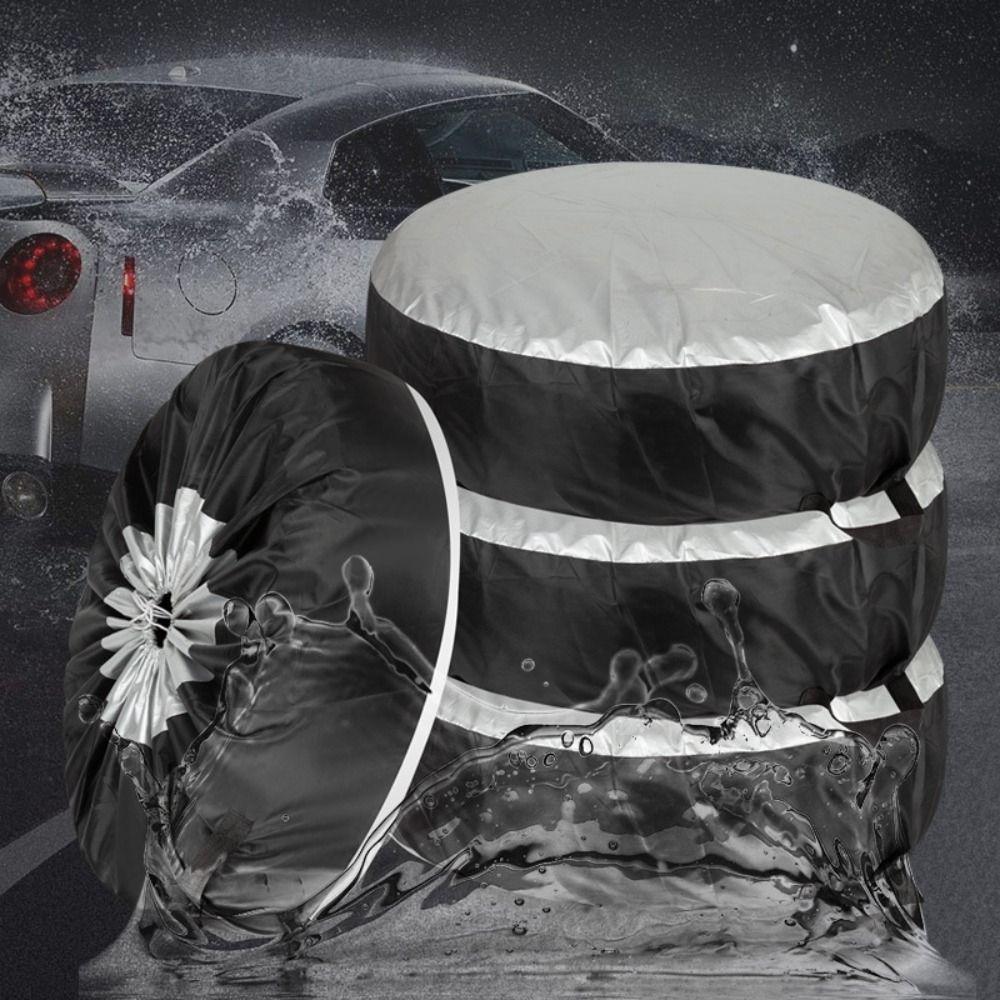 210D Oxford Cloth Tire Cover Case Silver Black Tire Protective Cover  Universal