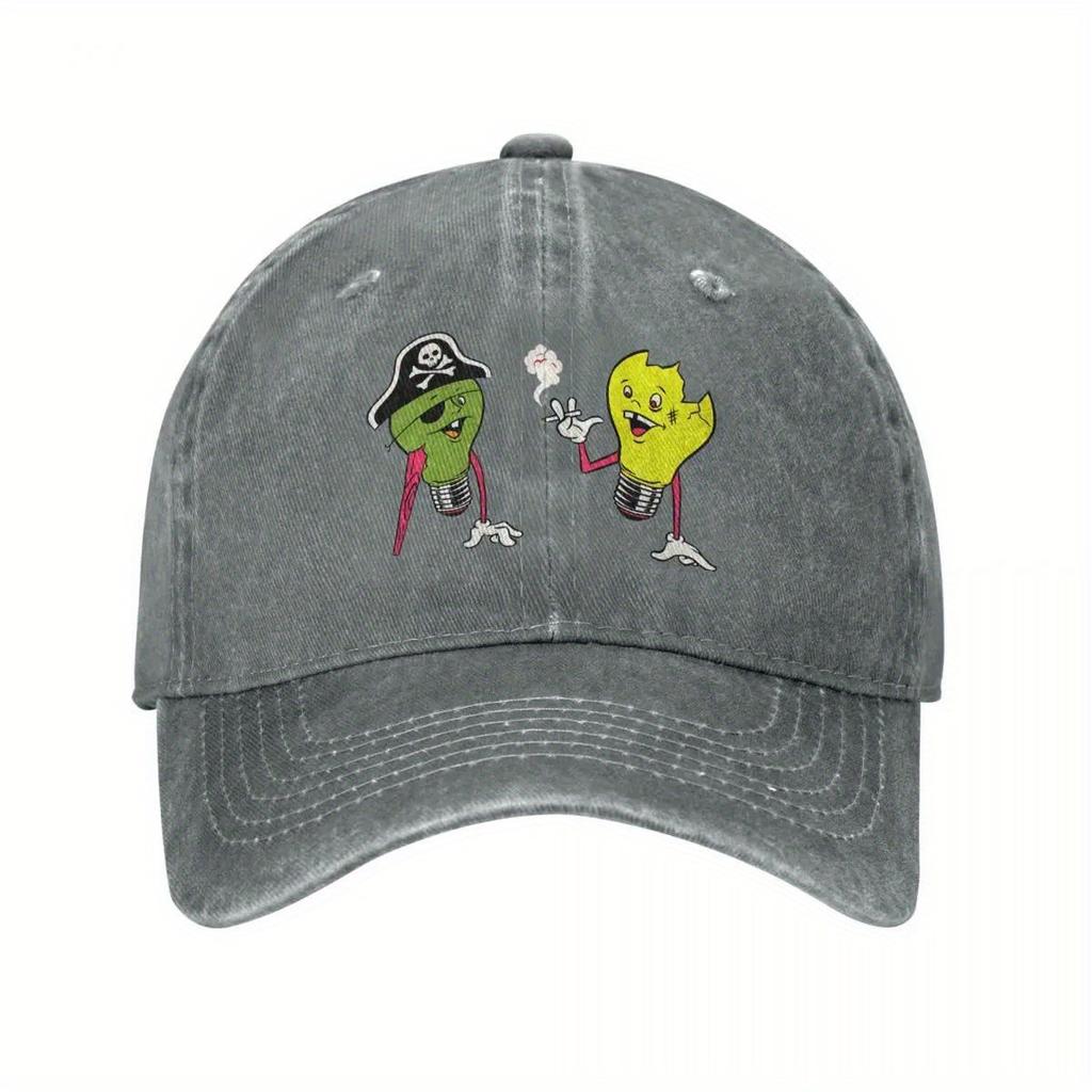 Vintage Qotsa Snake Baseball Cap - Unisex Distressed Washed Black Denim Sun Hat with Fun Cartoon Desig