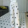 Damen-Blumen-Baumwoll-Seiden-Pyjama - Große Größen, Sommer, Leicht, Für draußen, Gerades Bein, Lockerer Schnitt