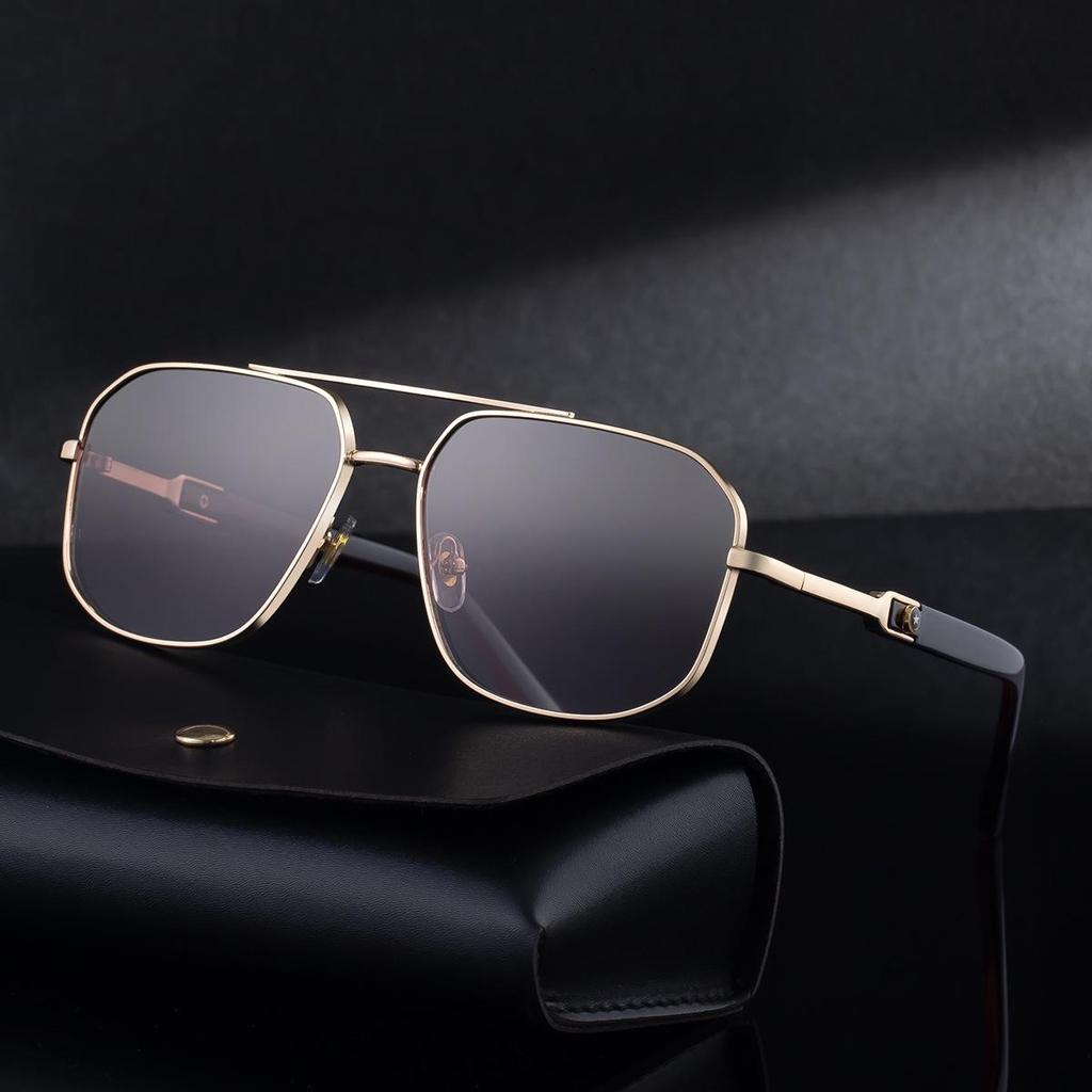 2025 Men's Retro Square Sunglasses with Metal Frame and Double Bridge