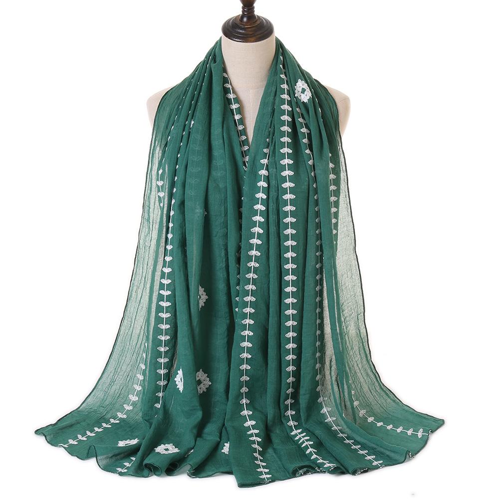 Big Size Embroidery Plain Cotton Hijab Scarves Women Muslim Shawls Solid Headscarf Wraps Islamic Turban Headband Foulard Ramadan
