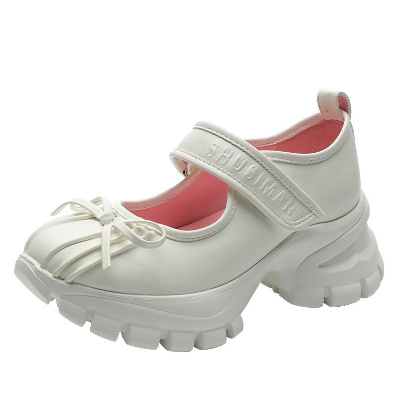 

Новые балетки с круглым носком и бантом-бабочкой, толстая подошва, весенняя мода, спортивный кэжуал, Мэри Джейн, однотонные, на липучке, женские туфли 35