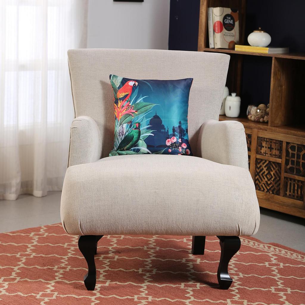 KOKO MAISON INC Garden Parrots Polystain Cushion Cover | Flap Closure | Digital Printed