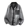Men's Spring 2026 Retro Washed Cotton Jacket with Patchwork Lapel - Casual Trendy Outerwear
