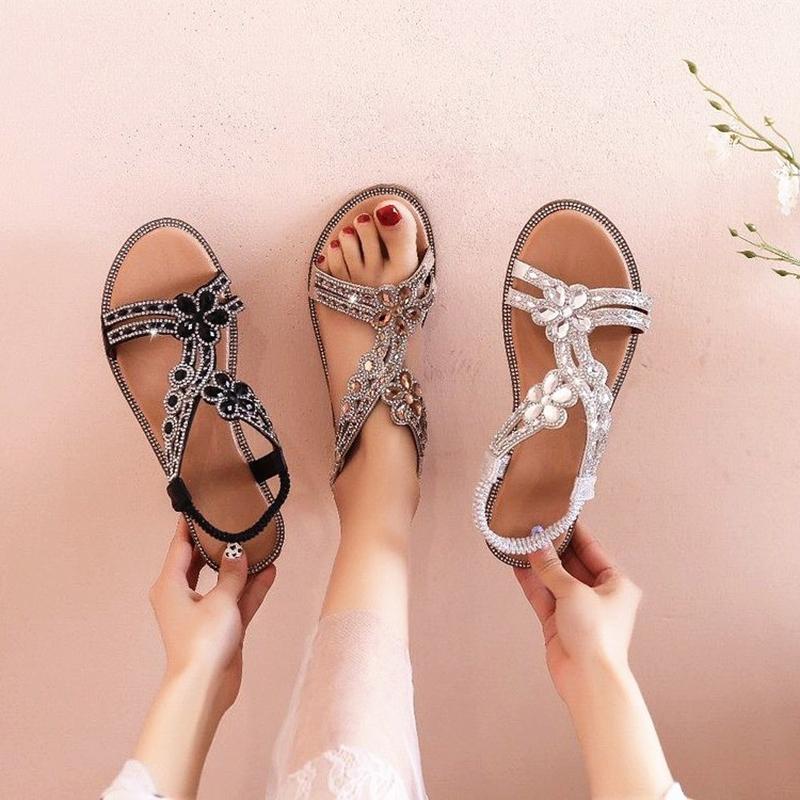 Fashion 2024 Woman Sandals Rhinestone Open Toe Fashion Female Shoes Solid Color Summer Open Toe Beach Sandalias Non-Slip Chaussure Femme