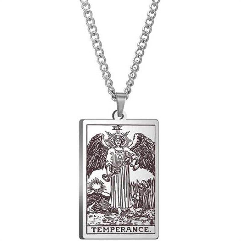 Tarot Stainless Steel Necklace Men'S Hip Hop Personality Retro Square Pendant Sweater Necklace