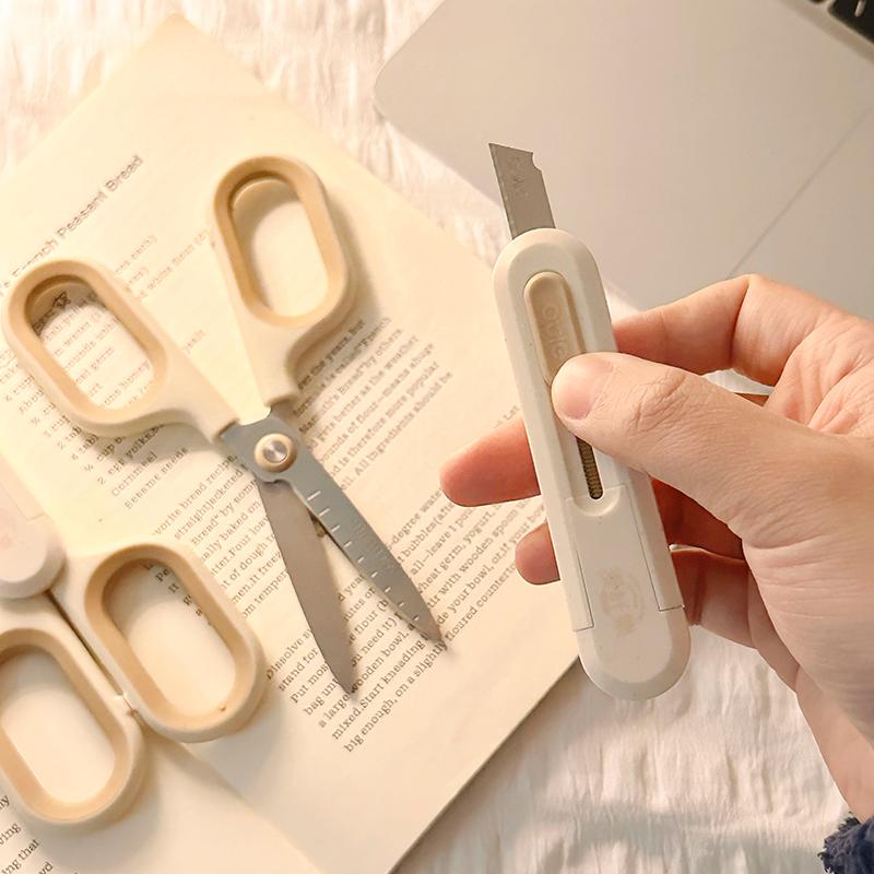 Portable Expandable Blade Cutter Scissors - 2 In 1, Wheat Straw Nature Series Envelope Knife Express Boxes Packing A7847