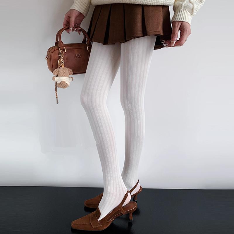 Striped Tights Women  Autumn Winter Elastic Basic Pantyhose  Solid Color Retro Super Stretch Tights Stockings Leggings