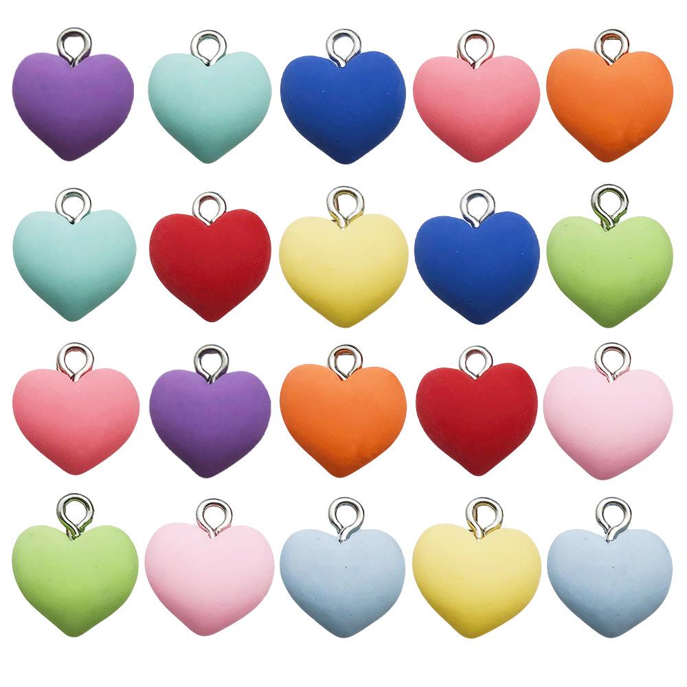 Colorful Resin Heart Earrings & Keychain Necklace Charm Set
