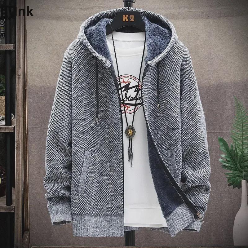 Men's Korean Slim Fit Sweater - Autumn/Winter Knitted Jacket with Thick Velvet