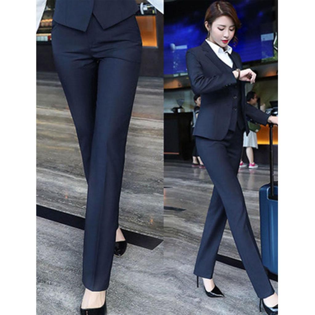 Women's Professional Navy & Black Elastic Suit Trousers
