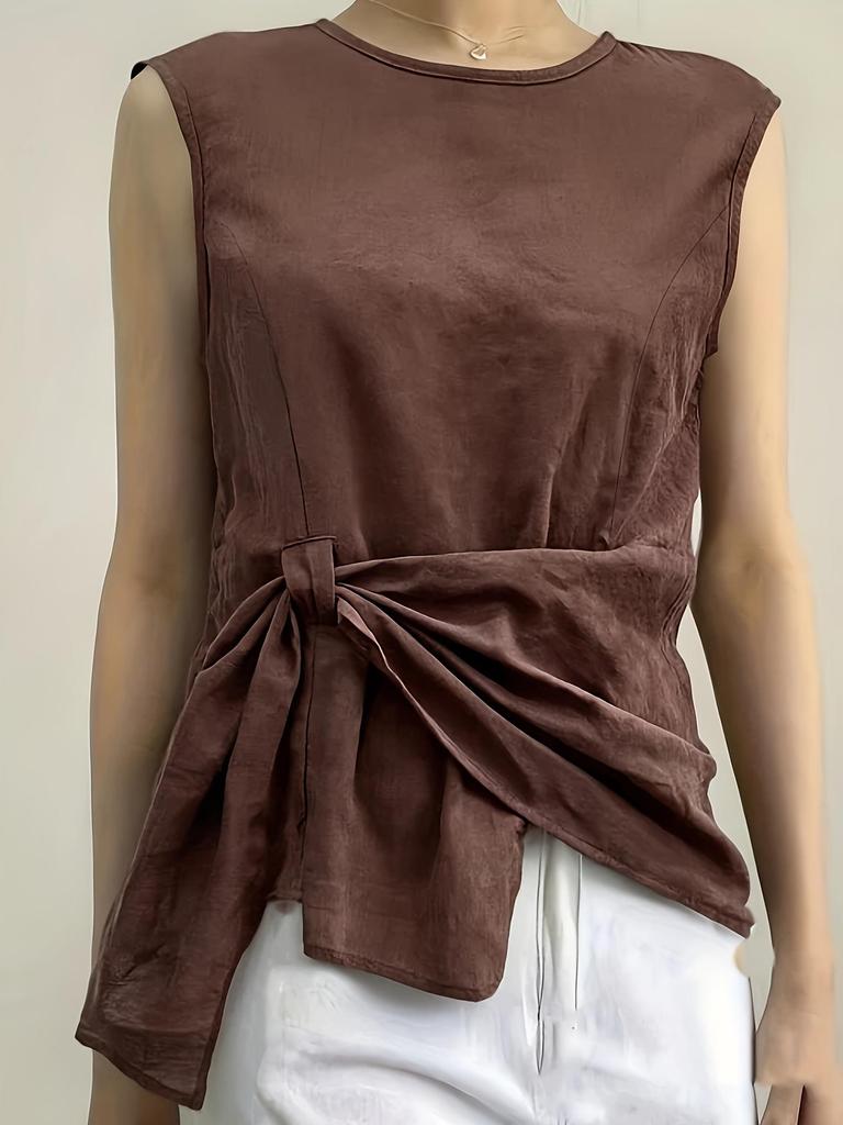 Women's High-End Sleeveless Knotted Top – Casual, Solid Color for Spring/Summer