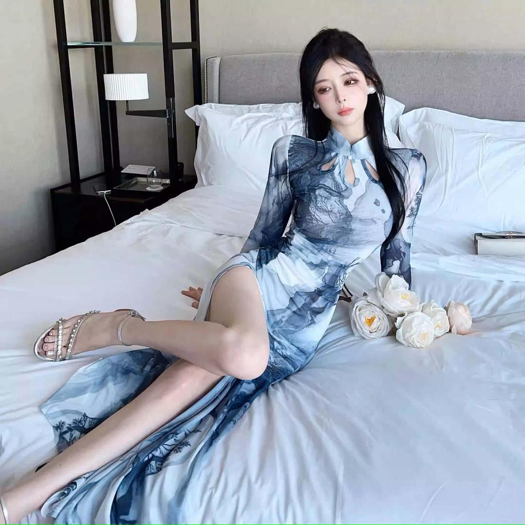 2025 Modern Chinese Qipao: Elegant Slim-Fit High Slit Dress for Summer & Autumn