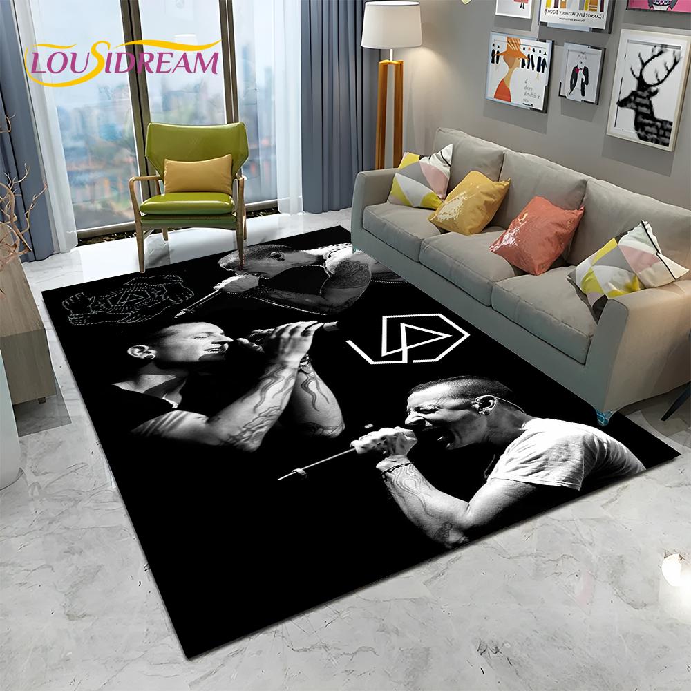 Tappeto Tappetino Decorativo 3D Retro Rock Band L-Linkin Park Logo per Casa Soggiorno Camera da Letto Divano Zerbino, Tappeto per Area Bambini Tappetino Antiscivolo