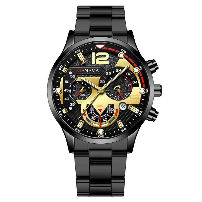 Men's Luminous Quartz Watch with Steel Band and Calendar