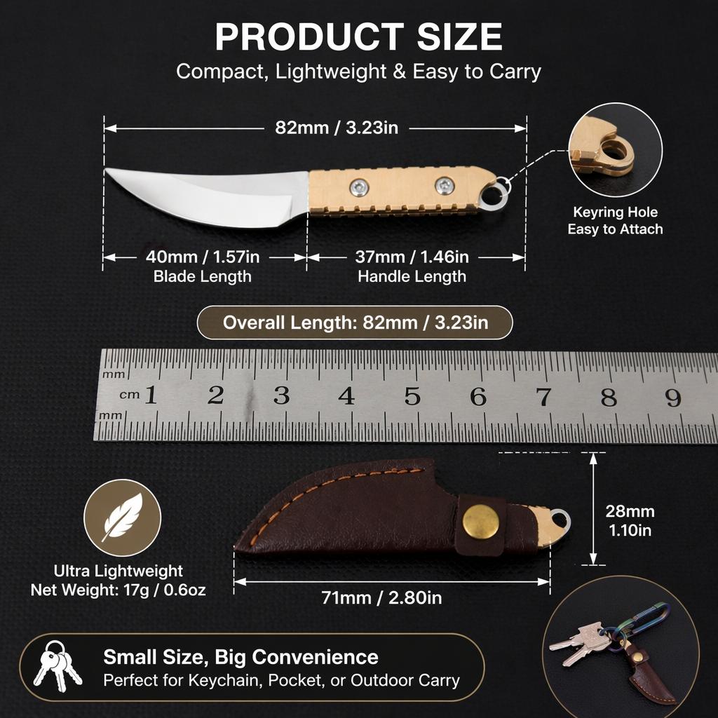 Mini Brass Stainless Steel Knife Portable Utility Knife Survival Safety Knife Keychain Pendant Small Tool Envelope Bottle Open