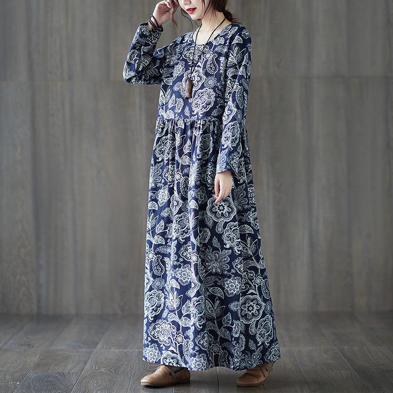 

Весенне-осеннее женское ретро-этническое платье свободного покроя больших размеров XXL