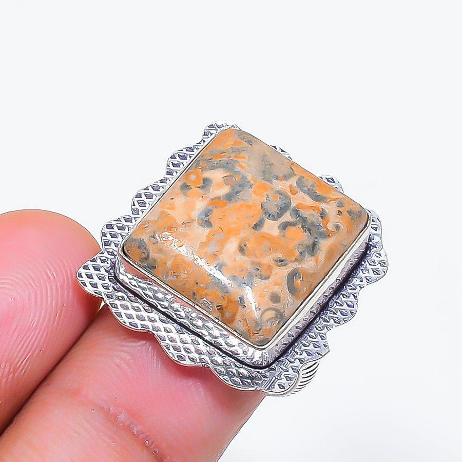 Natural Leopard Skin Gemstone 925 Sterling Silver Jewelry Ring Size 7.5 ZS-1212