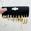 French Retro Pearl Circle Stud Earring Set - 6 Pieces for Women