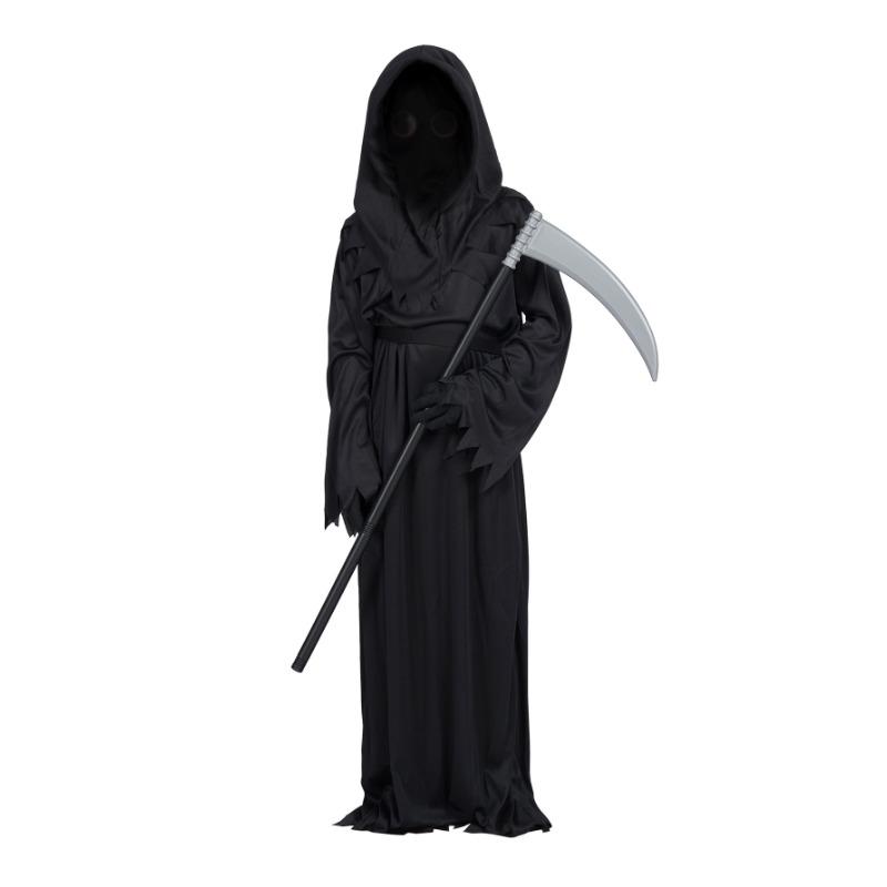 Halloween Grim Reaper Costume Black Hooded Spooky Ghost Robe Dress Up Costume Adult Cosplay Mask Scythe Prop Party
