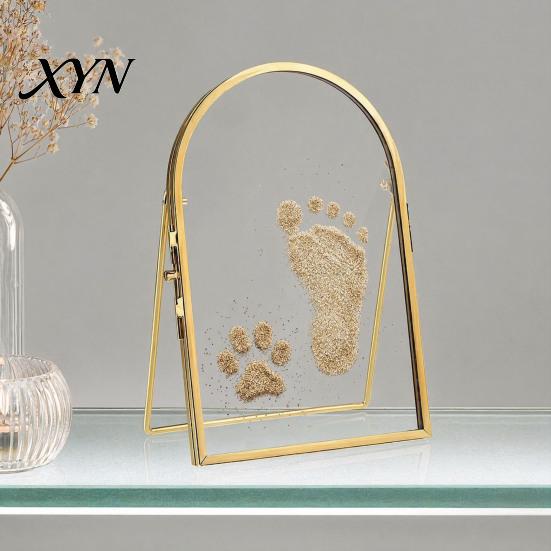 Nursery Decor Gift Baby Pet Keepsake Frame, DIY Sea Sand Newborn Hand Footprint Kit, Paw Print Craft Kit Metal Pressed Picture Floating Cat