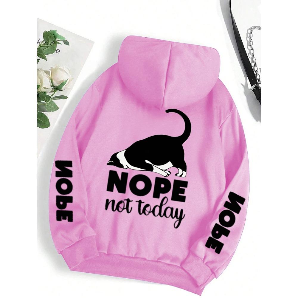 Casual Woman Men Hoodies Nope Not Today Cute Cat Printing Pullovers Loose Pocket Warm Fleece Sweatshirts Autumn Female Clothing