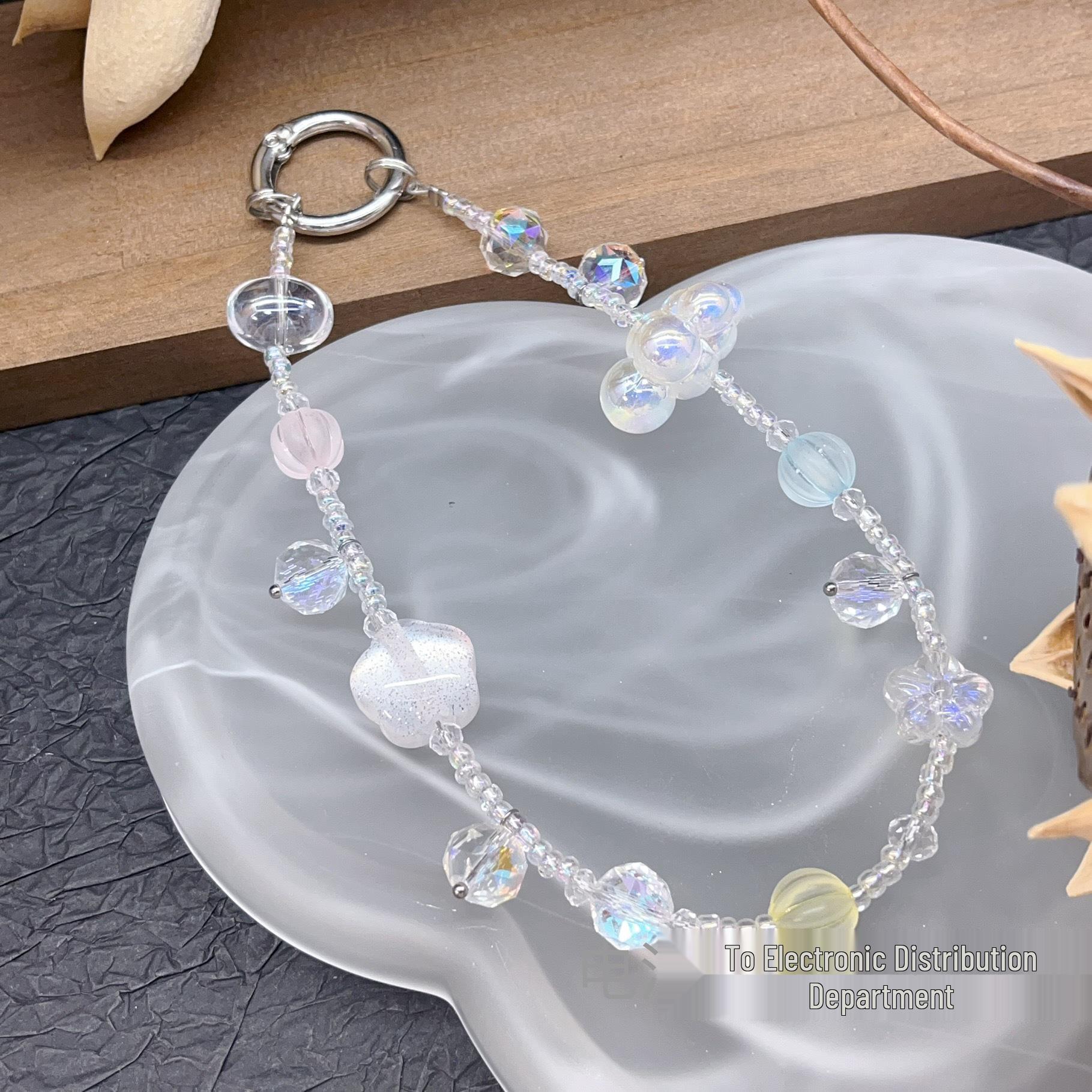 Crystal Beaded Phone Chain with Butterfly Pendant and Charm Lanyard