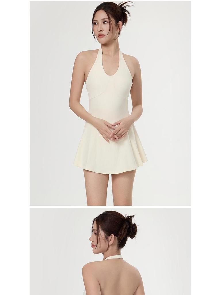 Women's Summer Backless Sport Dress: Quick-Dry, Slimming, Anti-Exposure Training Running Tennis Skirt