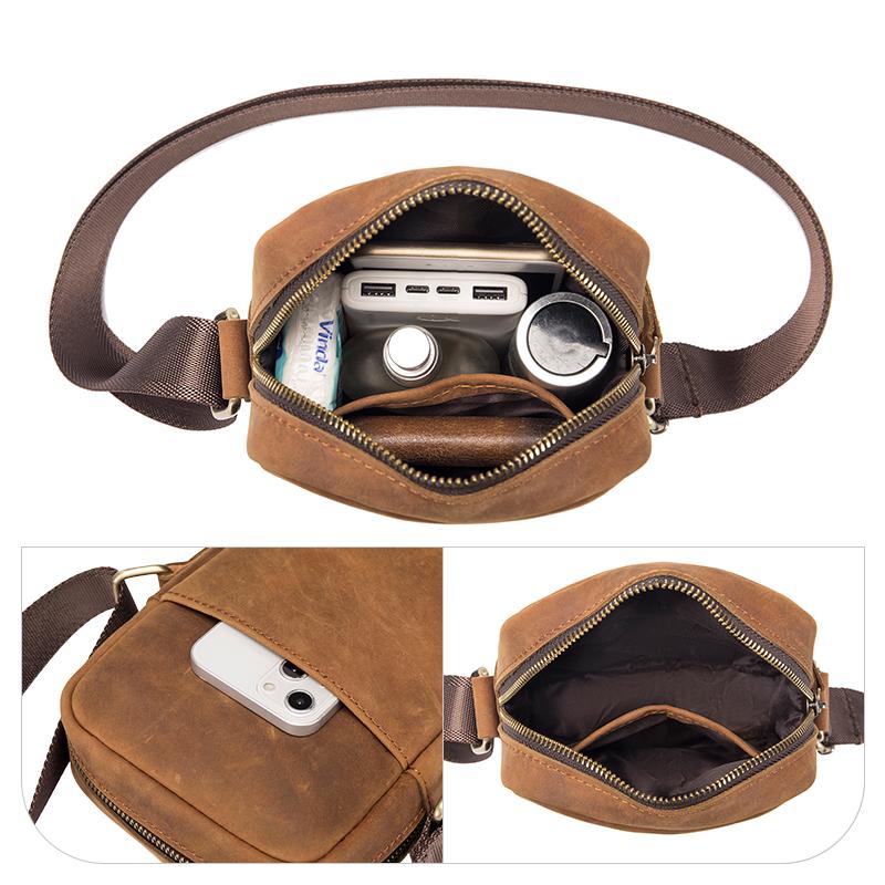 Schlatum Casual Men'S Shoulder Bags Business Messenger Bag High-Quality Men'S Crazy Horse Hide Bag'S Mini Large Capacity Pocket