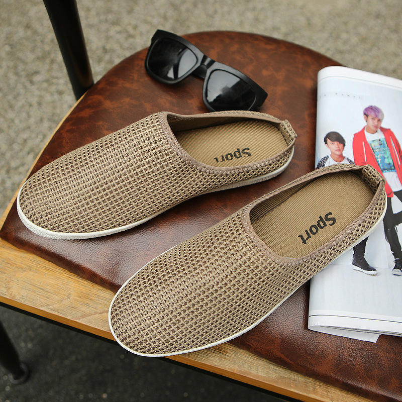 

Мужская плетёная обувь без шнурков, дышащая, повседневная, удобная, лоферы, тапочки 39