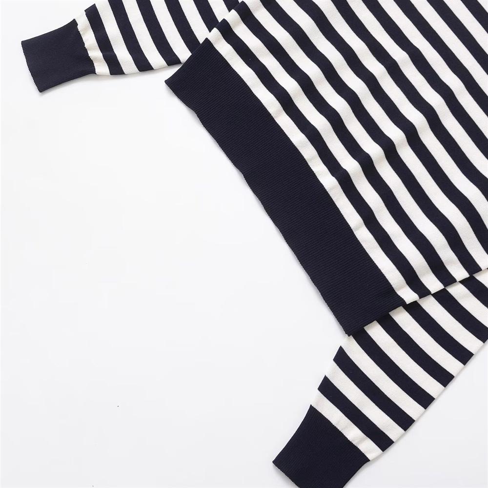 Spring 2025 Women's Striped Color Block Knit Pullover with Round Neck & Long Sleeves