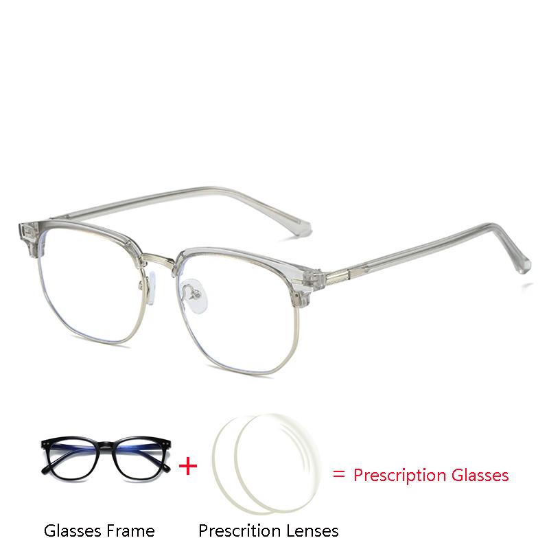 Transparent Gray Square Prescription Glasses With Anti Blue Light Photochromic Lenses For Eye Protection