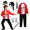 Chlapecký zpěvák Červená bunda Tričko s potiskem klavíru Černé kalhoty Set Halloweenský Dětský Kostým na pódium Cosplay Párty