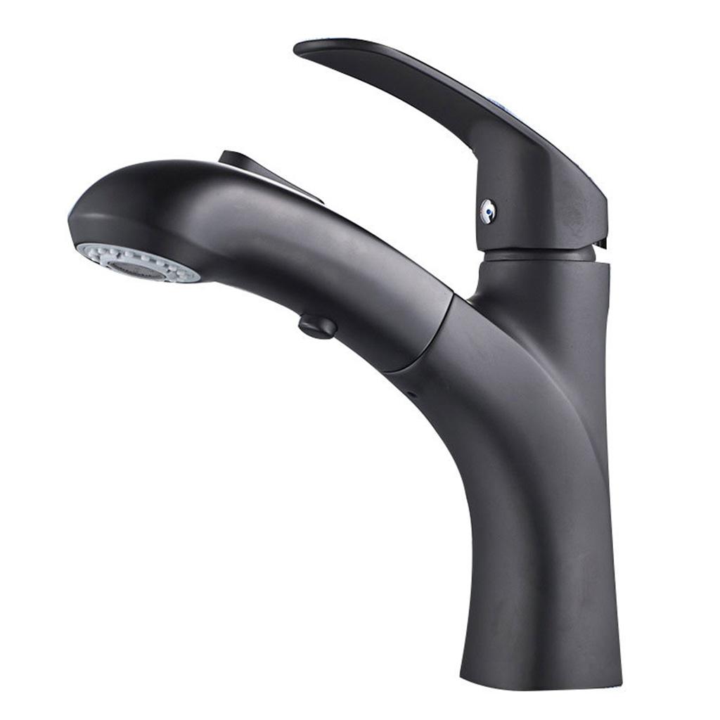 Bathroom Sink Faucet with Pull Out Sprayer Single Handle Basin Mixer Tap for Hot & Cold Water Lavatory Pull Down Faucet 1 чёрный