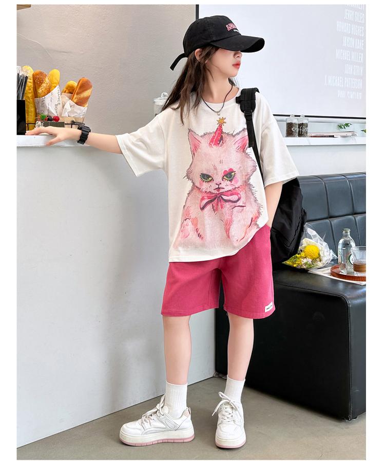 Girls' Summer Casual Set New Korean Style Fashionable Loose Girls' Summer Short Sleeved Shorts Set