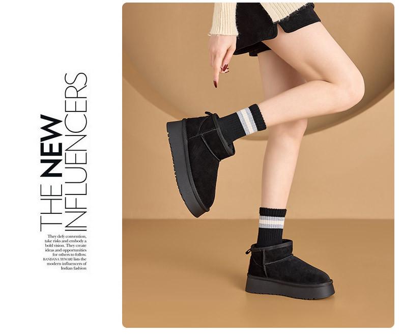 Women's Winter Suede Fleece-Lined Short Boots - Thick Sole, Warm, Fashionable, Casual, Trendy Cotton Boots.