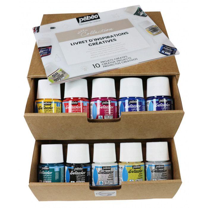 Peinture pour textile - Pébéo - Setacolor - 10 flacons de 45ml - Coloris Assortis - Créativité illimitée