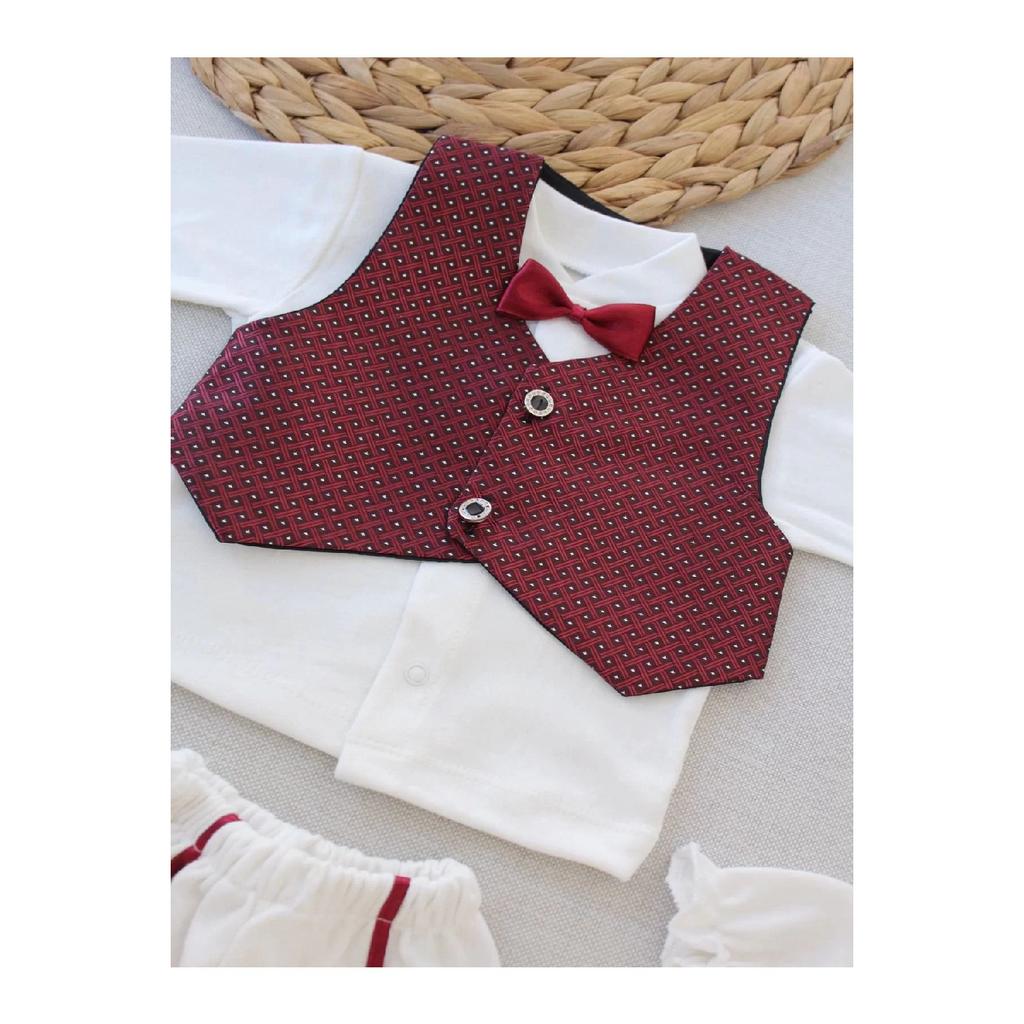 Dean Vest Bow Tuxedo Tuxedo Baby Boy Gift, Mevltlk, Circumcision 5 Pieces Of Set Burgundy