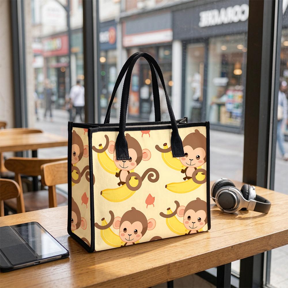 Cute Monkey Print Tote Bag Casual Lightweight Handbag for Daily Shopping Travel Use