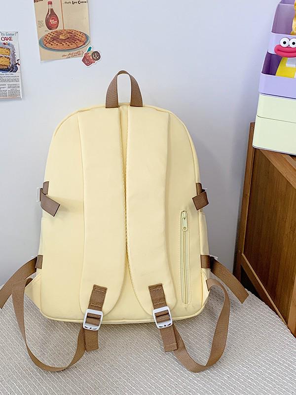 Japanese & Korean Style Cute School Backpack with Bow - Versatile for Middle & High School Students, Casual & Simple Solid Color Design