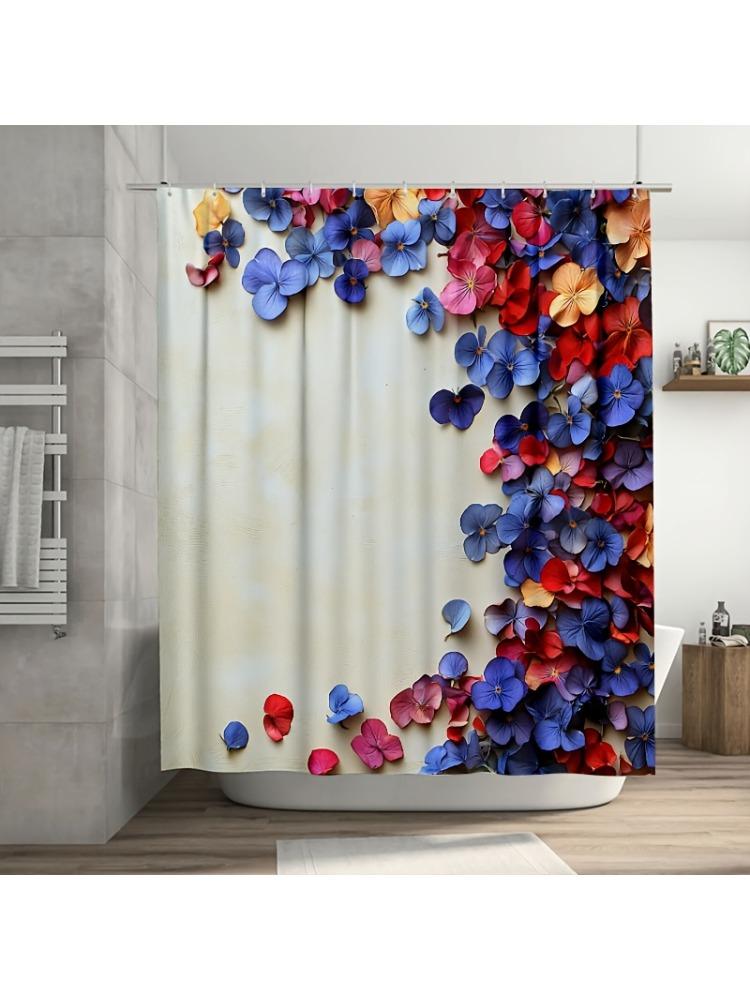 

1PC Floral Petal Border Shower Curtain, Vibrant Multicolor Design, Durable Polyester, Easy Clean, for Bathroom & Window Decor W90xH180cm