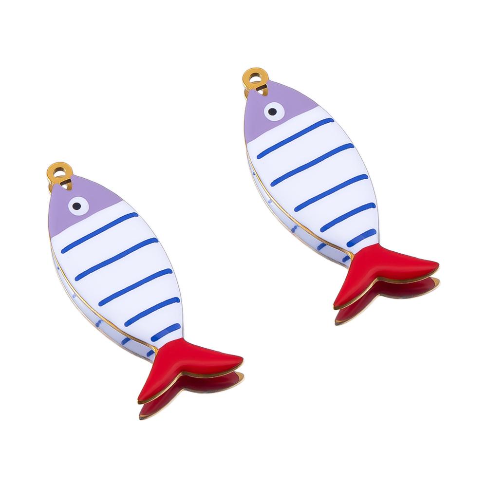 2pcs 6pcs Stainless Steel Enamel Stripe Fish Red Fish Tail Charms Animal Pendant Base for DIY Earring Necklace Jewelry Findings