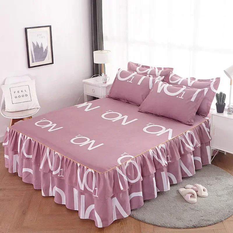 1PC Bed Skirt Cartoon Style Bed Cover Ruffled Bedsheet Falda De Cama Quilted Mattress Covers Lace Bedspread (No Pillowcase)