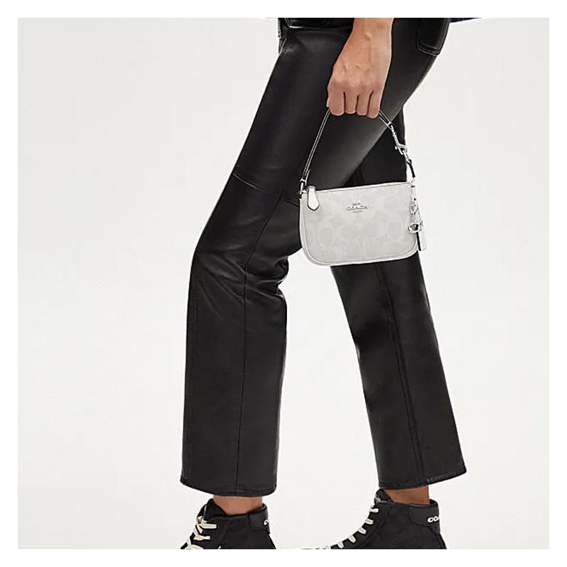 Coach Nolita 15 Metal Logo Letters Classic Presbyopia Cow Leather Portable Shoulder Crossbody Bag Mini Women's White