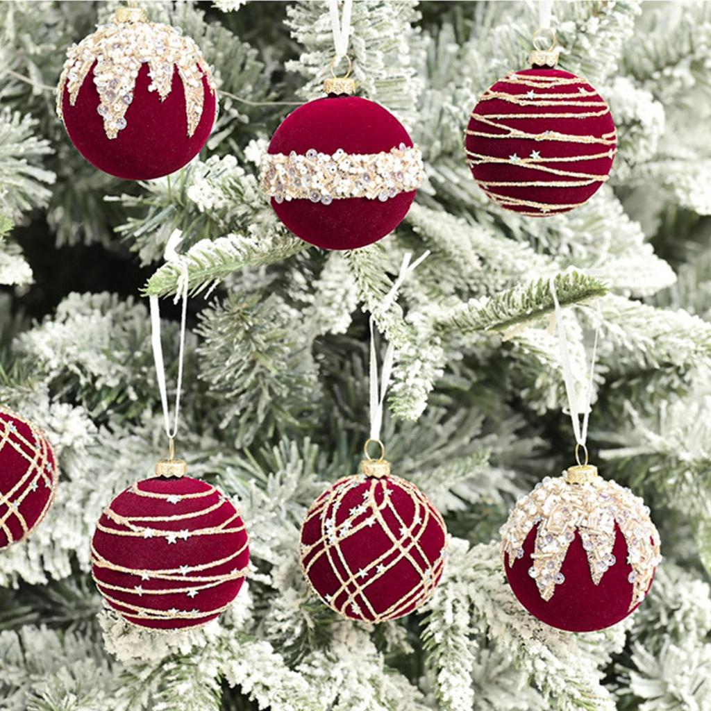 Velvet Flocked Christmas Balls 12X Christmas Tree Ball Decorations Retro Decorative Christmas Tree Ball With Glitter For New