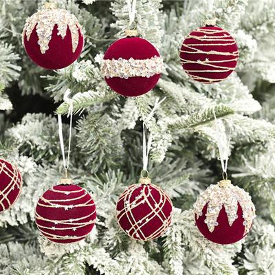 Velvet Flocked Christmas Balls 12X Christmas Tree Ball Decorations Retro Decorative Christmas Tree Ball With Glitter For New