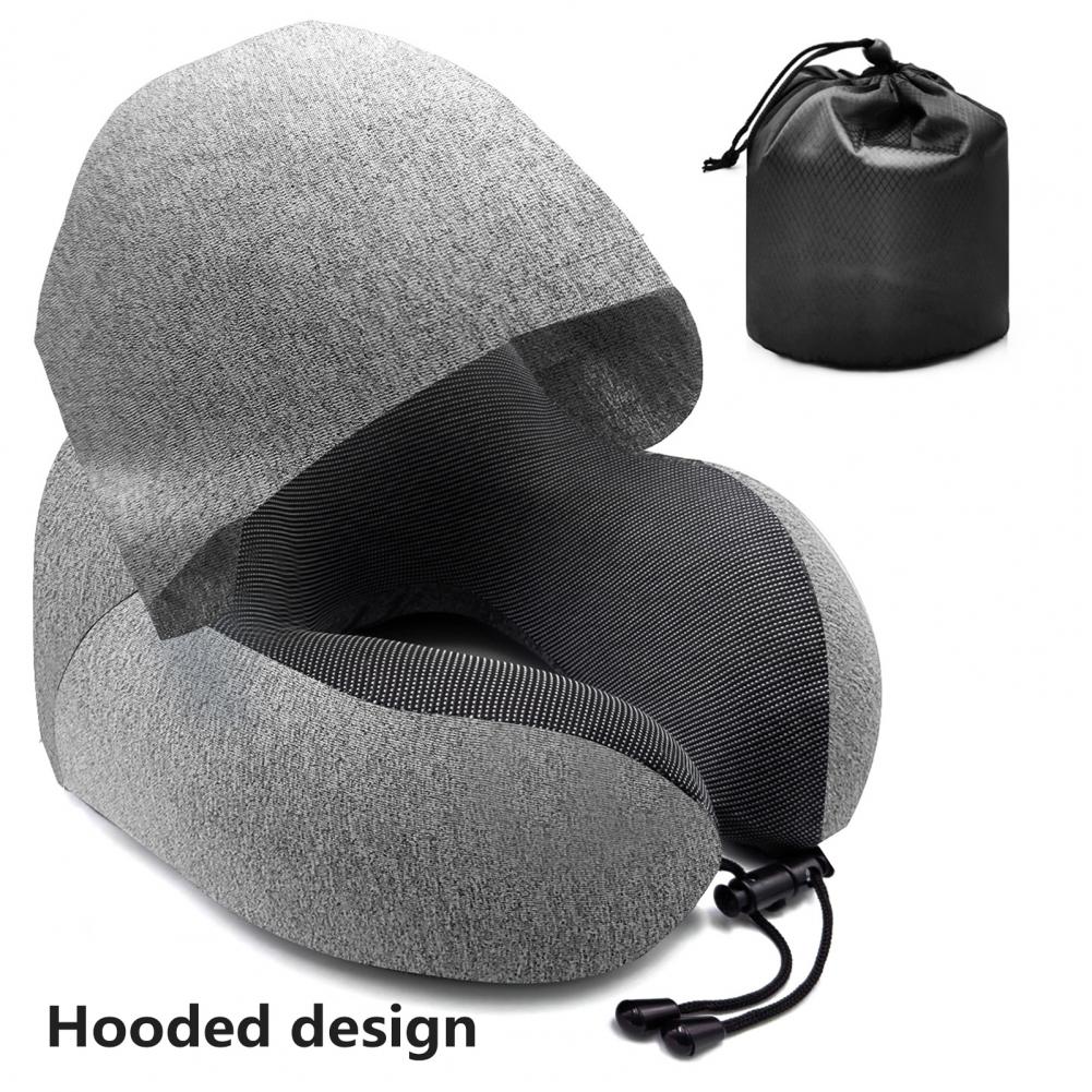 Memory Foam U-shaped Pillow Removable Neck Head Support With Velvet Hoodie Neck Pillow Pain Relief For Trips Travel Car Driving
